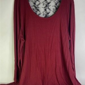 Everyday Scoop Neck Long Sleeve Top - Wine